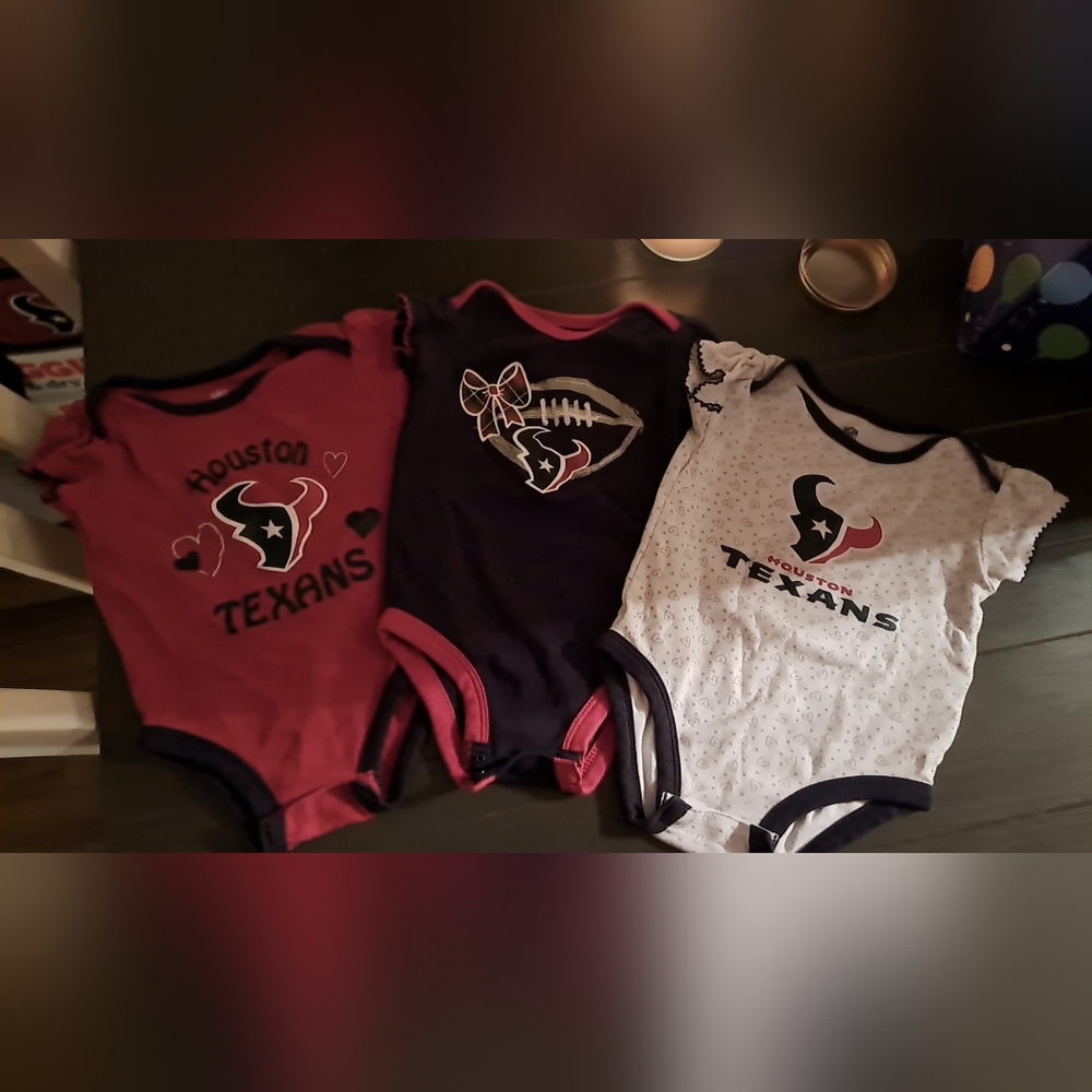3 NFL Team Apparel, Houston Texans baby girl onesies, size 12 months